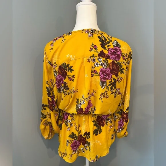 Floral Yellow and Purple Women's Tunic Top - Picture 4 of 5